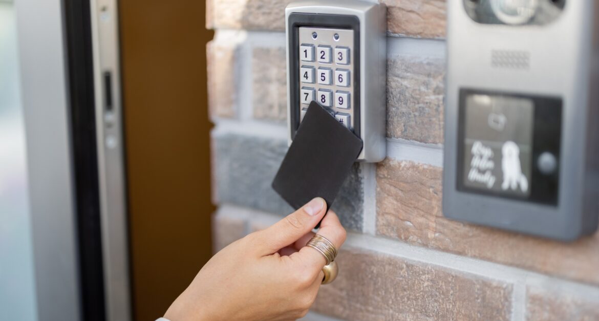 Attaching card to the electronic reader to access the office or apartment